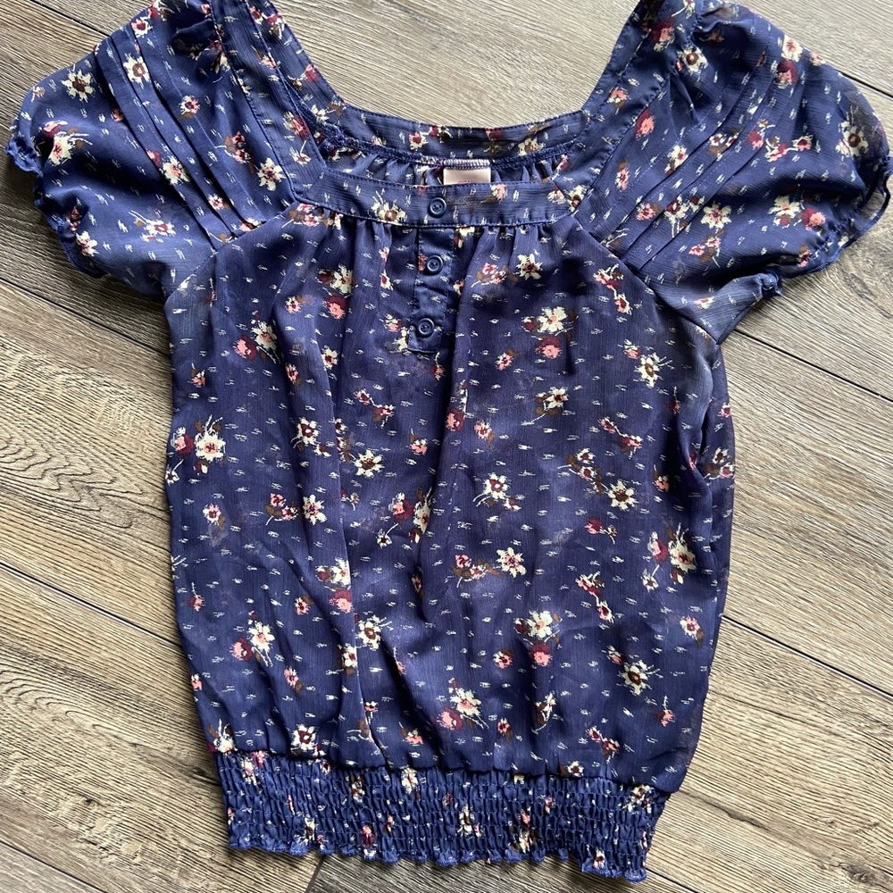 Mossimo Supply Co. Sheer Navy Floral Blouse